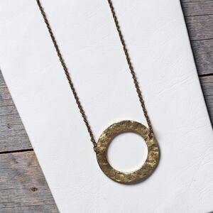 Boutique Circle Hammered Distressed Gold Necklace
